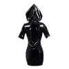 Dress S3XL Women Black Zipper Short Sleeve Hooded Tight Sexy PVC Faux Leather Dress Club Motorcycle Costume