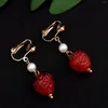 Ensemble de collier et boucles d'oreilles pour filles, bijoux de cheveux à fleurs, couvre-chef Design fraise avec longs pompons, vêtements de Style Hanfu