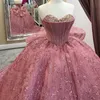 2024 Dusty Pink Quinceanera Dresses Sweetheart Sequined Lace Appliques Crystal Beads Ball Gown Sequins Guest Dress Evening Prom Gowns Corset Back With Bow
