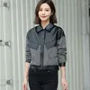 Women's Leather Spring Autumn Lapel Short PU Jacket Grid Spliced Coat Trendy Single Breasted Outwear Motorcycle Suit