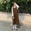 Elbise kolsuz elbise kadınlar sonbahar yeni tatlı retro midi elbise preppy stil kawaii gevşek imparator tasarım kemer süspansiyonları vestidos kız