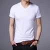 Summer Brand Tops 95% Cotton 5% spandex t shirt for Men v Neck Plain Color Short Sleeve Casual Fashion Mens kläder 240220