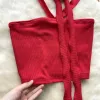 Camis feminino sexy slash neck espartilho gravata sólida flores tanque topo fitas halter quente doce verão camisola vermelho fora do ombro colheita topos