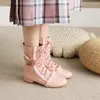 Botas YQBTDL Vintage Meninas Japonesas Lolita Ankle Mulheres Morango Pingente Quadrado Salto JK Colsplay Party Bow Princesa Sapatos 2024