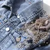 Giacche da donna giacche primaverili di denim corto short senim women corean fashion perline ricami jeans wild capocombattea 240305