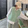 Cardigans Cardigan de style coréen vert menthe pour femmes, pull sans manches de styliste, vêtement tricoté, ample, décontracté, solide, gilet tricoté, automne 2021