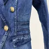 Kurtki damskie Blazer Women Designer Metalowe guziki piersi dżinsowa płaszcz zewnętrzny płaszcz kieszankowy kieszonkowy garnitur W027 240305