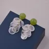 Серьги-гвоздики, простые женские свежие клипсы без ушей, серия Sen, сладкие ломтики ракушек, зеленый подарок, оптовая продажа