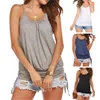 Women's Blouses Women Summer Vest U-neck Spaghetti Strap Sleeveless Blouse Loose Pleated Drawstring Lady Tank Top Solid Color Casual Tee