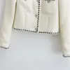 Unizera herfst en winter dames mode witte kleine geur ruwe tweed ronde nek korte jas 240226