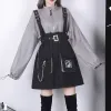 Robe 2024 Rétro Vintage Femmes Gothiques Filles Punk Mini Robe Taille Haute À Manches Longues Chapeau Col Sexy Gris Noir Lolita Plus Taille Jurken