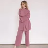 Vêtements de nuit pour femmes, chemise de nuit en coton, pyjama, ensembles de pantalons solides, manches tombantes, costume à la vapeur, 2 pièces, service à domicile, Mujer