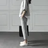 Suits SWEETKAMA 2 Pieces Top 3/4Length Pants TwoPiece Sets Loose Splits Sleeve Cotton Suits Elastic Waist Autumn Casual ONeck Fake