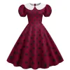 Robe à pois robe Vintage femmes été rouge Rockabilly bureau robe de soirée décontracté col claudine robe d'été robes