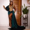 Superbes robes de bal en dentelle brodée d'or Aso Ebi Nigeria Robes de soirée formelles pour femmes noires avec manches bouffantes Mini robe de soirée de cocktail CL3349
