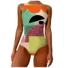 Set Costume da bagno senza maniche Costume da bagno con protezione solare da donna Temperamento con stampa in stile pittura a olio in un pezzo Costume da bagno intero da spiaggia Bikini