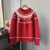 Suéteres femininos suéter vermelho outono e inverno lindo pulôveres de malha manga completa oversize moletom solto