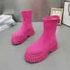 Autumn Winter Women Shoes 2023 Nya plattformskvinnor Stövlar Bekväma kil Damer Knäskor Beskable Casual Pink Long Boots