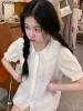 Camicia giapponese bianca peter pan collar da donna simpatico lilita maniche per maniche per sbuffo girly harajuku kawaii jk camicie busas mujer