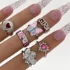 Cluster Rings Fashion Simple Vintage Silver Color Set Multi-layer Adjustable Chain Double Open Finger Ring Alloy Man And Women