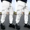 Mens Casual Black Cargo Pants Gym Loose Plus Size Striped Multi Pocket Sports Fitness Hip Hop Jogger Trousers Pantalones Hombre 240304