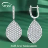 Brincos pendurados 3cttw completo real moissanite gota para mulher s925 banhado a prata 18k folhagem argola orelha parafuso prisioneiro festa de aniversário presentes jóias gra