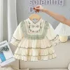 Robes Printemps automne famille correspondant tenues à manches longues col rond Patchwork robe de princesse barboteuse dentelle ensembles enfants vêtements E30129