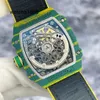 Montre exclusive montres chaudes RM montre-bracelet RM67-02 vert rouge bleu piste NTPT vert Fiber de carbone RM6702