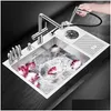 Kitchen Sinks 304 Rostfritt stål 4mm tjocklek Handgjord borstad högtryckskoppskorgstångbänk med knivhållare D DH5O2