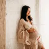 Bohemian Po Shooting Pregnancy Dress Vneck Long Sleeve Pleated Chiffon Elegant Maternity Pography Boho Style 240301