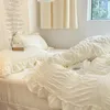 Ins Stil Koreanische Spitze Seersucker Gewaschene Baumwolle 4 stück Bettlaken Quilt Abdeckung Einfarbig Bettdecke Für Mädchen Frühling Dekor hause 240226