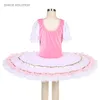 Abbigliamento da palco Corpetto in velluto rosso elasticizzato con gonna tutù in tulle pieghettato bianco Danceutus di danza classica pre-professionale per bambini e adulti BLL451