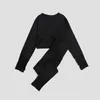 WAREBALL 2Pc Yoga Suit Seamless Pants Gym Leggings Clothing Long Sleeve Crop Top Fitness Wear Sportswear Women 240226