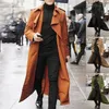 Mens Long Trench Coat Solid Color Long Sleeve Leisure Lapel Button Cardigan Coat Business Cloak Coat S-2XL 240305