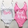 Swimwear Maid of Honor Swimwear Women One Piece Swimsuit Sexig vadderad baddräkt Summer Swimming Bride Party Beachwear Monokini