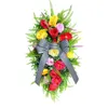 Couronnes de fleurs décoratives de lavande de printemps, pour porte d'entrée d'été, avec feuilles de fleurs sauvages, ferme en forme de larme, pour intérieur et extérieur