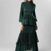 Abiti da lavoro Miyake Verde Manica lunga a sbuffo Abiti Eleganti Para Mujer De Noche Abito da gala per le donne Set gonna Robe Party Fiesta Prom