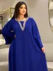 Dress Beading Abaya Arabic Long Dress for Women Ramadan Muslim Moroccan Kaftan Gulf Jalabiya Elegant Party Eid Loose Abayas Blue