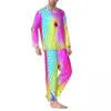 Ropa de dormir para hombres Conjunto de pijamas hippie trippy verde claro y rosa Hombres lindos Mangas largas Dormitorio vintage 2 piezas Traje para el hogar Tamaño grande