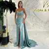 Небесно-голубое вечернее платье с разрезом русалки, сексуальное длинное платье без рукавов с прозрачными бусинами и оборками, длинное платье для выпускного вечера