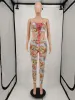 Suits 2021 Yeni Varış Ünlü Marka 2 PCS Kadın Set Baskı Bandage Slash Boyun Straplez Kısa Kısa Üstler Uzun Pantolon Yaz Seksi Kıyafetler