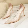 فساتين نساء مضخات PVC Stiletto High Heels 10cm Sexy Pointed Tae Slipon Clear Wedding Dress Shoes for Lady Size 41