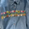 Camicia Camicia di jeans ricamata vintage Top a maniche corte per le camicie da cappotto allentate Harajuku estive da donna 2023 New Couple Tops