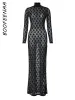 Dress BOOFEENAA See Through Flower Lace Mesh Sexy Black Dresses for Women Long Sleeve Maxi Dress Fall 2023 Fashion Clothes C16CG19