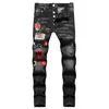 D2 Designer Jeans pour hommes Dsquare DSQ2 Pantalon déchiré hip-hop à la mode noir imprimé numérique taille moyenne petit pantalon en denim jambe droite hommes jeans designers pantalon