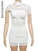 Vestido boofeenaa oco cruz halter mini vestidos para mulheres manga curta vestido de malha pura branco preto sexy club wear 2024 c83cf23