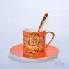 Чашки, блюдца, европейский костяной фарфор, кофейные ложки в подарок, Золотая керамическая кружка в британском стиле, ароматическая чашка