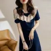 Sukienka 2022 Summer New Korean Style Elegancka mody patchwork Dress Women Black O Neck Chic Evidos de Fiesta krótkie rękawowe szatę femme