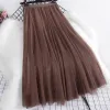 skirt 2022 New Korean Casual Simple Solid 3 Layers A Line High Waist Maxi Skirt Female Lady Purple Big Hem Long Tulle Skirt Women