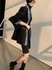 Blazers Lanmrem dżinsowy blezer Single Bedeed Full Sleeve Ladies Color Block Płaszcz Vintage Fashion 2023 Autumn 2DA1701